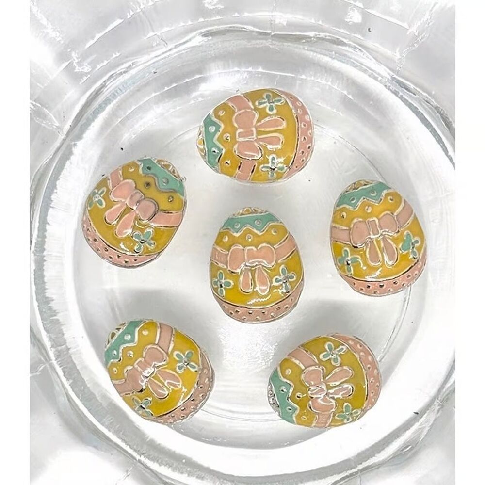 6pcs Beads for Jewelry #20482 Enamel Silver Easter Slider Beads